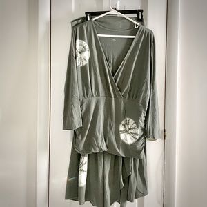 2 piece dress Soft Surroundings SZ L olive green